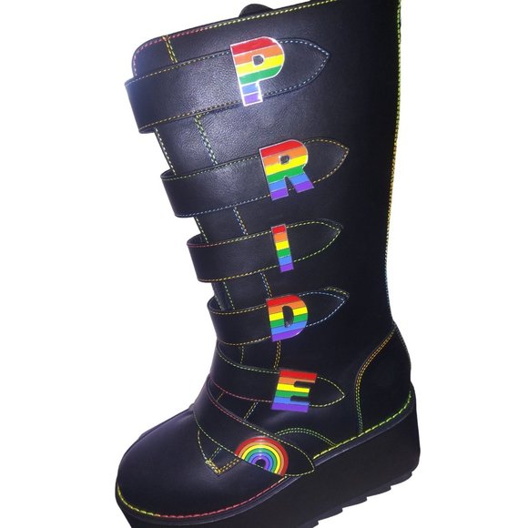 YRU Karma Hi PRIDE Rainbow Black Platform Boots Size 10 with Box HTF - Picture 4 of 13
